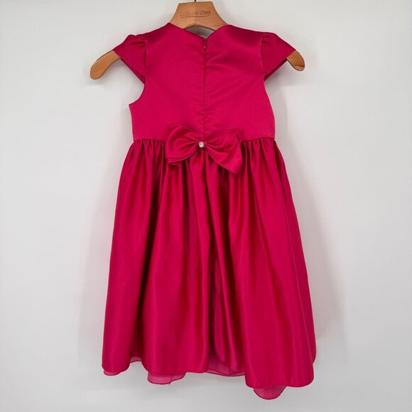 American Princess Girls size 6X Fuchsia Satin Dress Rhinestone Details  Bow Back - Picture 6 of 10